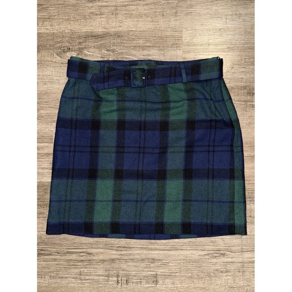 Talbots Dresses & Skirts - Talbots Green Plaid Acrylic Wool Blend Belted Skirt 12P